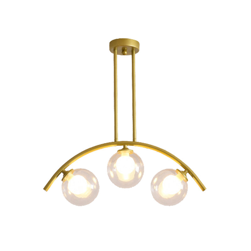 Gold Island Pendant With Clear/White Shade And Curvy Design - Perfect For Modern Kitchens (3/5/7