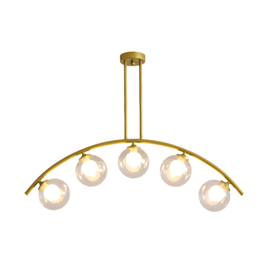 Gold Island Pendant With Clear/White Shade And Curvy Design - Perfect For Modern Kitchens (3/5/7