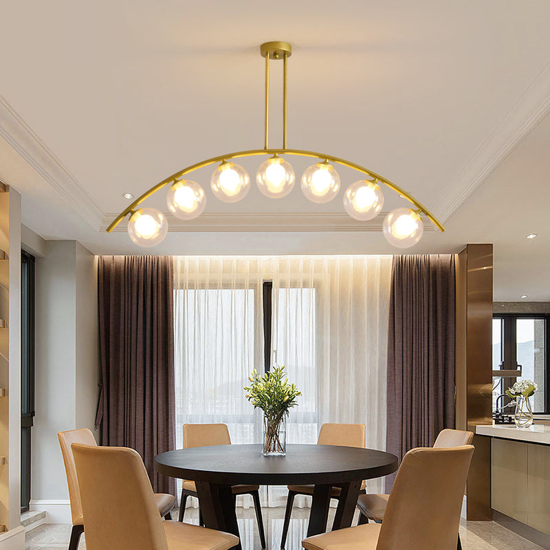 Gold Island Pendant With Clear/White Shade And Curvy Design - Perfect For Modern Kitchens (3/5/7