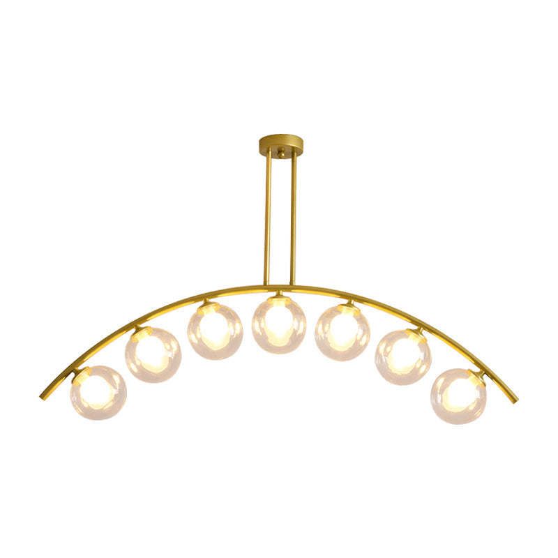 Gold Island Pendant With Clear/White Shade And Curvy Design - Perfect For Modern Kitchens (3/5/7