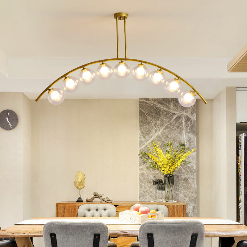 Gold Island Pendant With Clear/White Shade And Curvy Design - Perfect For Modern Kitchens (3/5/7