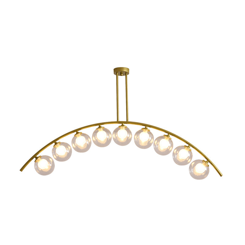 Gold Island Pendant With Clear/White Shade And Curvy Design - Perfect For Modern Kitchens (3/5/7