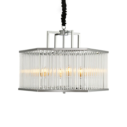 Lustre suspendu hexagonal en chrome avec cristal - Lampe suspendue moderne en métal pour salon