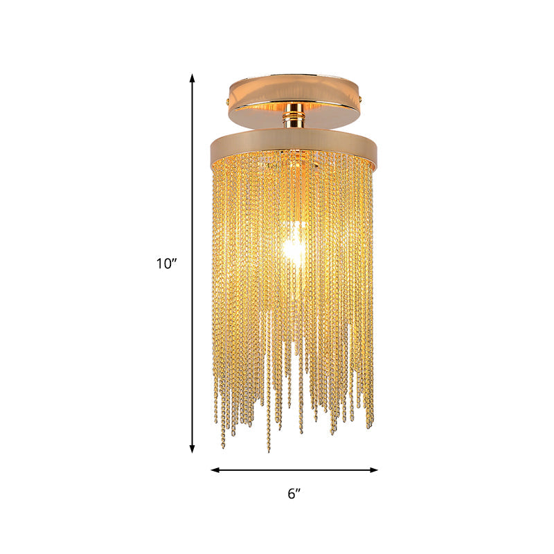 Modern Metal Chain Semi Flush Mount Lamp - 1 Light Ceiling Fixture for Living Room in Gold/Chrome/Blue