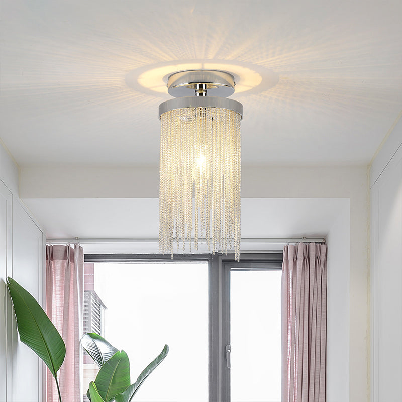 Modern Metal Chain Semi Flush Mount Lamp - 1 Light Ceiling Fixture For Living Room In