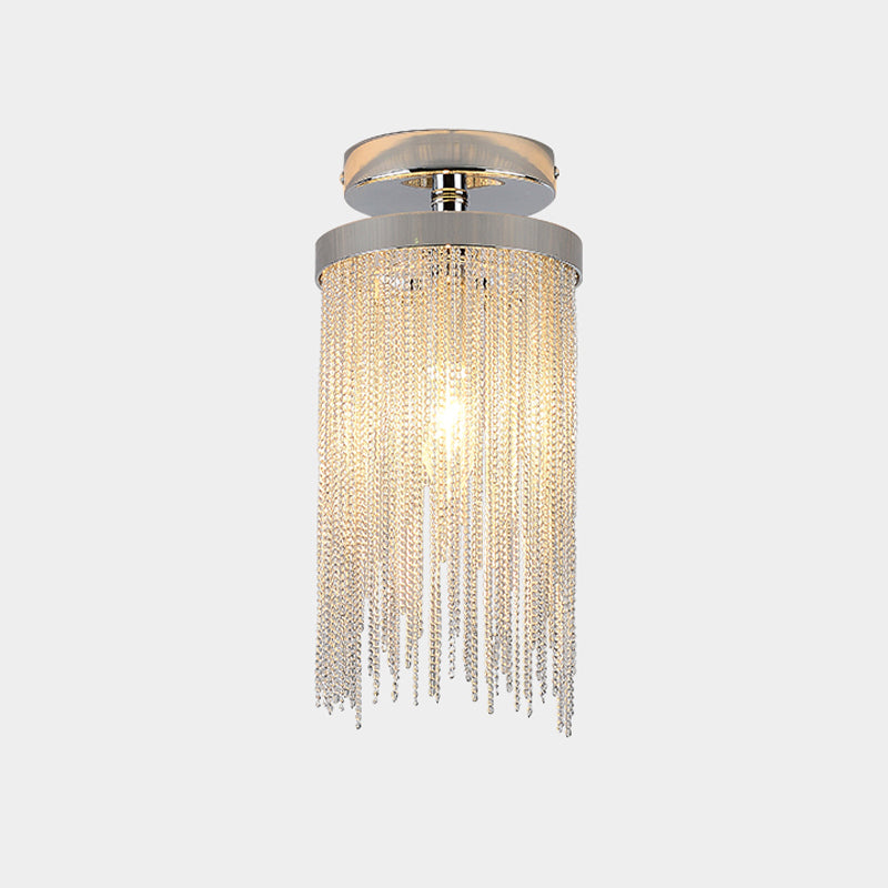 Modern Metal Chain Semi Flush Mount Lamp - 1 Light Ceiling Fixture For Living Room In