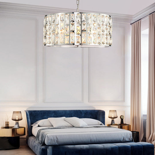 Lustre contemporain en cristal transparent avec chaîne en métal chromé - Parfait pour la chambre à coucher