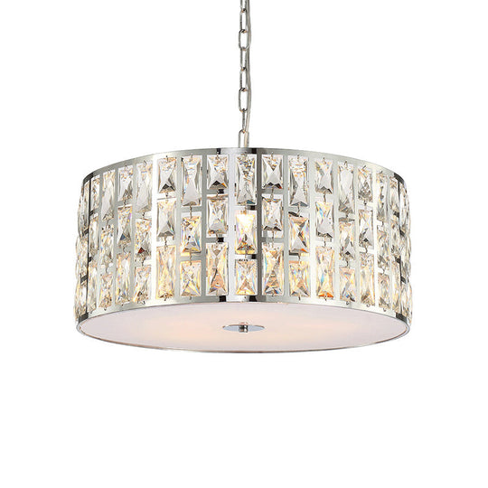 Lustre contemporain en cristal transparent avec chaîne en métal chromé - Parfait pour la chambre à coucher