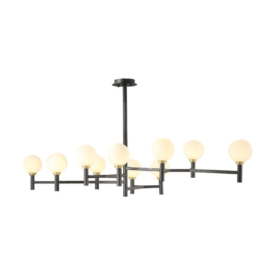 Modern 10-Head Orbit Chandelier Pendant White Glass Black/White/Gold For Living Room Island Lighting