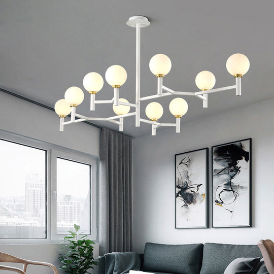 Modern 10-Head Orbit Chandelier Pendant White Glass Black/White/Gold For Living Room Island Lighting