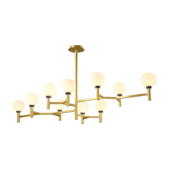 Modern 10-Head Orbit Chandelier Pendant White Glass Black/White/Gold For Living Room Island Lighting