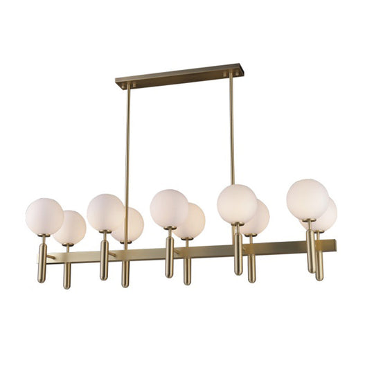 Contemporary 10-Light Pendant With Gold Linear Design And White Glass Shades Island Ceiling Light