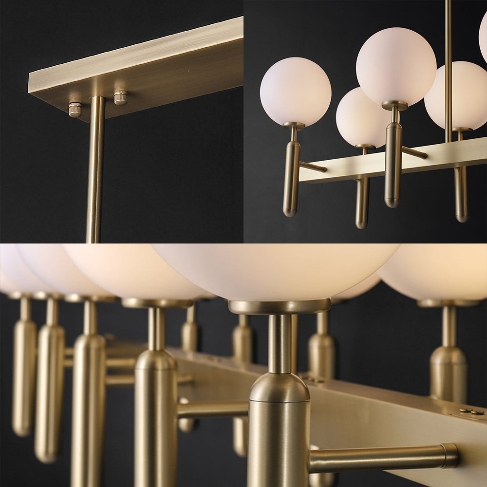 Contemporary 10-Light Pendant With Gold Linear Design And White Glass Shades Island Ceiling Light