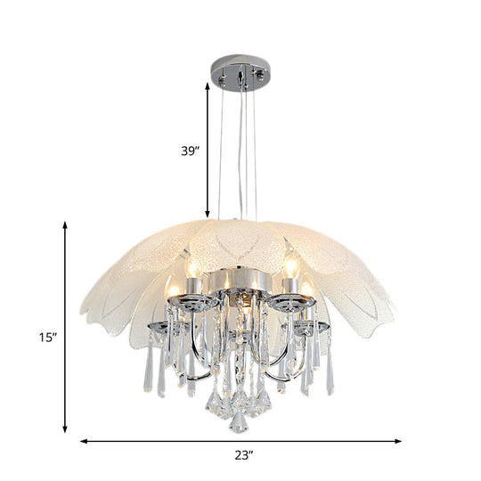 Modern Glass Hanging Chandelier Light With 5 Bulbs K9 Crystal And Chrome Finish