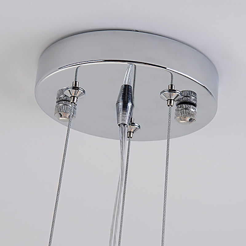 Lustre suspendu avec 5 ampoules - Plafonnier moderne en verre, cadre chromé et cristal K9