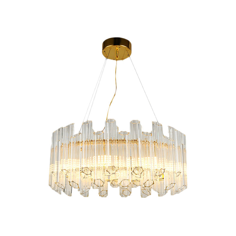 Modern Metal Ring Pendant Chandelier With Crystal Pipe - Gold