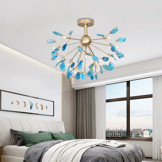 Nordic Metal And Agate Gold Semi Flush Mount Ceiling Fixture For Bedroom