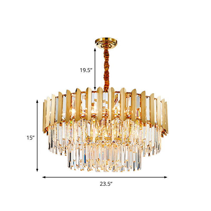 8-Light Stainless Steel Pendant: Modern Brass Round Chandelier With Crystal Prism