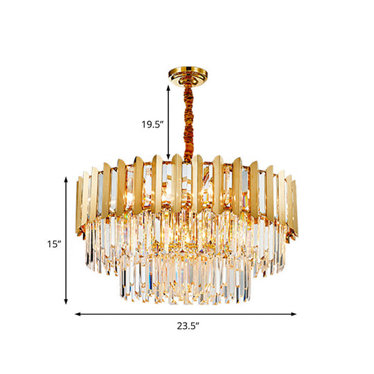 8-Light Stainless Steel Pendant: Modern Brass Round Chandelier With Crystal Prism