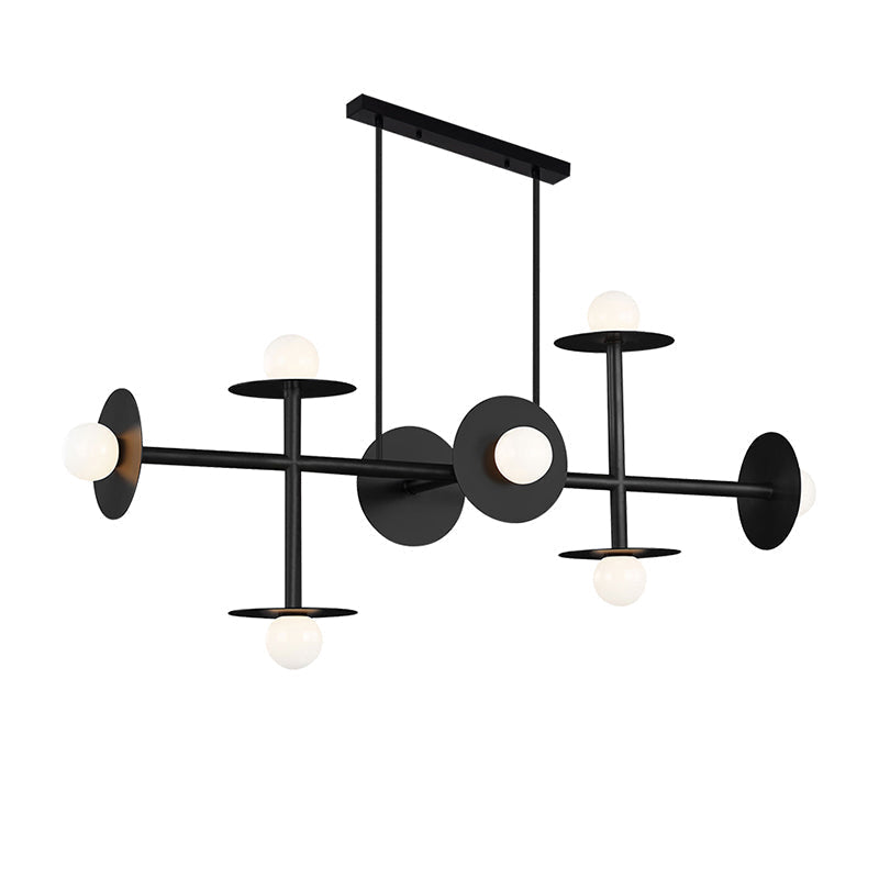 Modern 8-Head Black Ceiling Light Fixture For Kitchen: White Glass Orbit Island Pendant