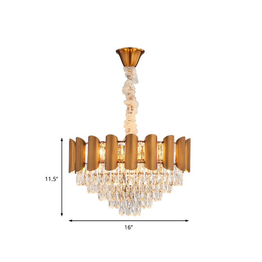 Lampe à suspension moderne en laiton - Lustre à plusieurs lumières avec cristal à facettes