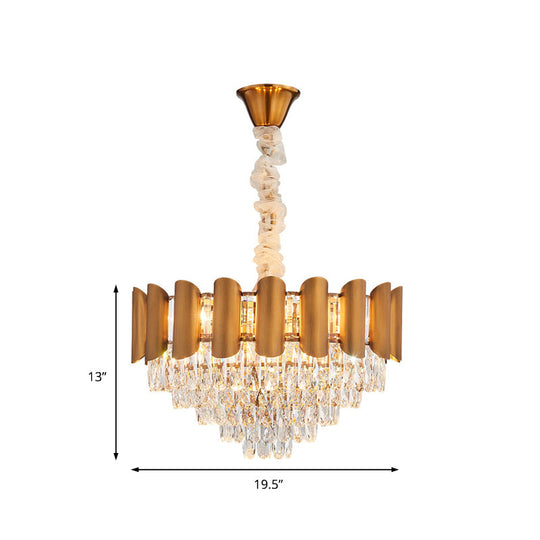 Lampe à suspension moderne en laiton - Lustre à plusieurs lumières avec cristal à facettes