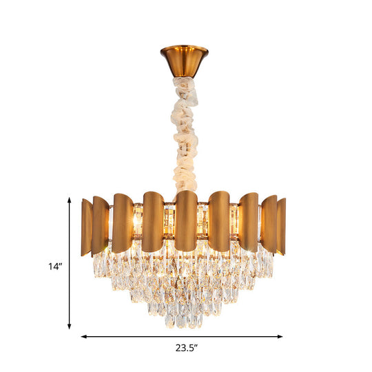 Lampe à suspension moderne en laiton - Lustre à plusieurs lumières avec cristal à facettes