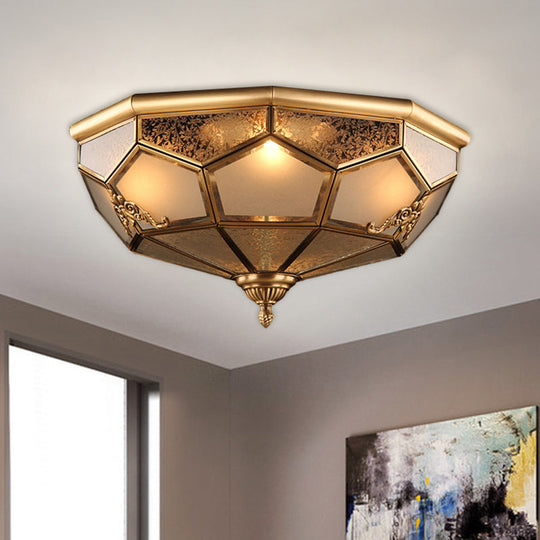 Traditional Opal Glass Ceiling Light Fixture - 14"/18" Wide, 3/4-Head, Flush Mount in Brass