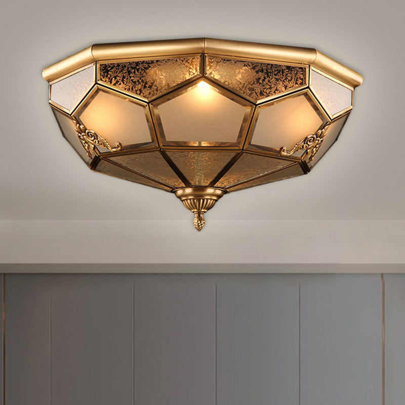 Traditional Opal Glass Ceiling Light Fixture - 14"/18" Wide, 3/4-Head, Flush Mount in Brass