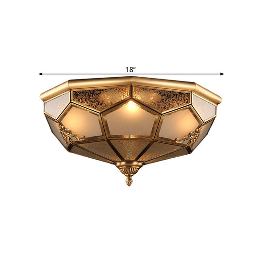 Traditional Opal Glass Ceiling Light Fixture - 14"/18" Wide, 3/4-Head, Flush Mount in Brass