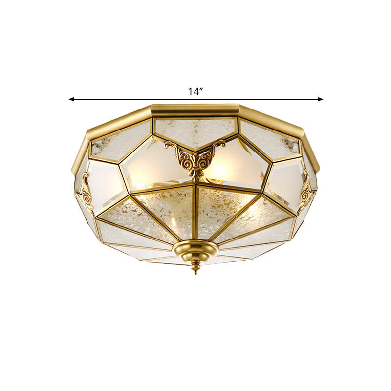 Farmhouse Ceiling Mounted Flush Light Fixture, Cream Glass Brass, Domed, 3/4 Bulbs, 14"/18" Wide