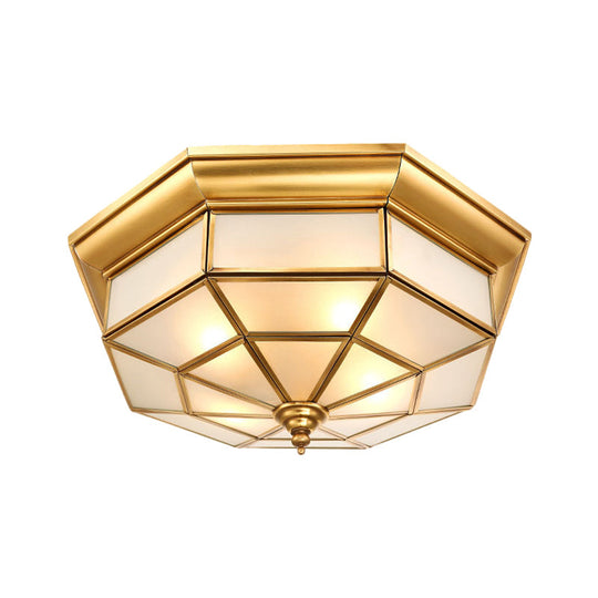 Antiqued Brass Octagon Flush Mount Ceiling Light with Milky Glass - 17" / 25.5" Width - 4/6 Head Hallway Lighting