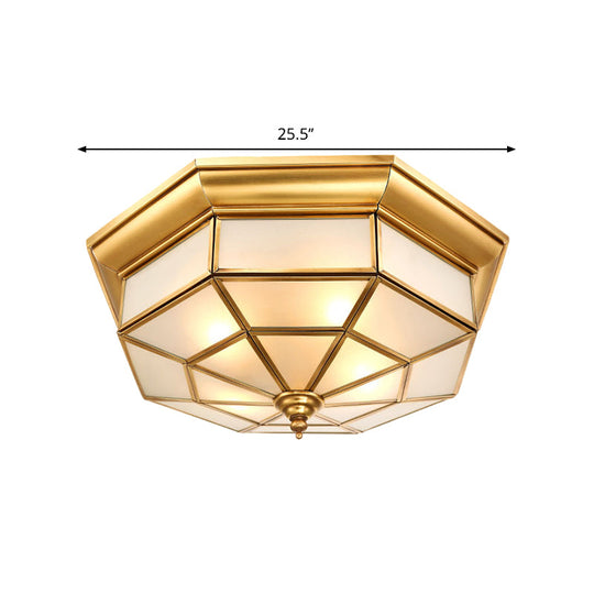 Antiqued Brass Octagon Flush Mount Ceiling Light with Milky Glass - 17" / 25.5" Width - 4/6 Head Hallway Lighting