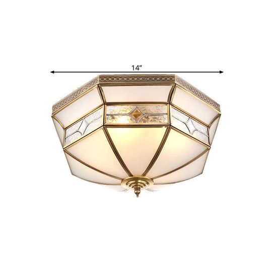 Opaline Glass Dome Ceiling Flush Light with Brass Finish - 3/4-Light 14"/18" - Warehouse Style