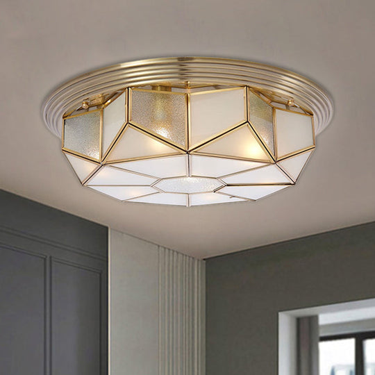 Opal Glass 6-Bulb Brass Geometric Ceiling Light Fixture for Rural-Style Living Room