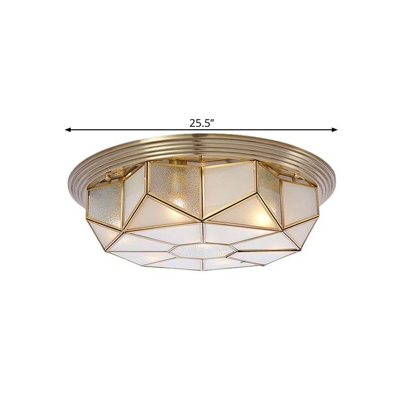 Opal Glass 6-Bulb Brass Geometric Ceiling Light Fixture for Rural-Style Living Room