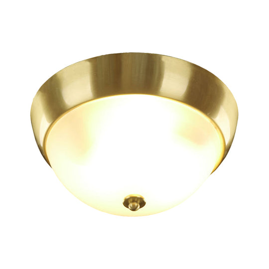 Farmhouse Frosted Glass Dome-Shaped Flush Mount Light, Brass Fixture, 3/4-Bulb, 12"/16" Width