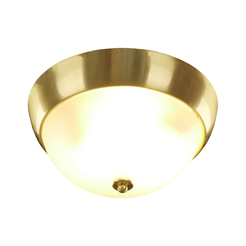 Farmhouse Frosted Glass Dome-Shaped Flush Mount Light Brass Fixture 3/4-Bulb 12/16 Width