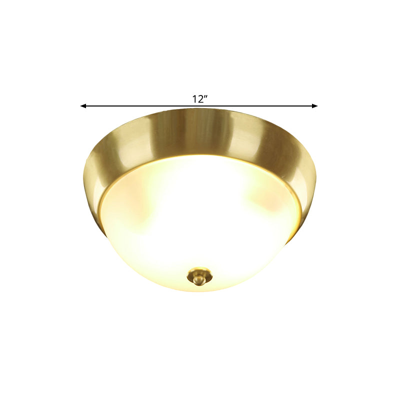 Farmhouse Frosted Glass Dome-Shaped Flush Mount Light, Brass Fixture, 3/4-Bulb, 12"/16" Width