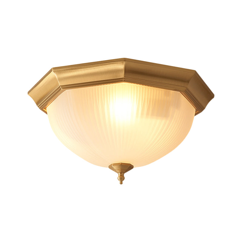 Ridged Dome Flush Mount Ceiling Fixture in Cottage Cream Glass - 12.5"/15" Wide 2/3-Head Brass Flush for Bedroom