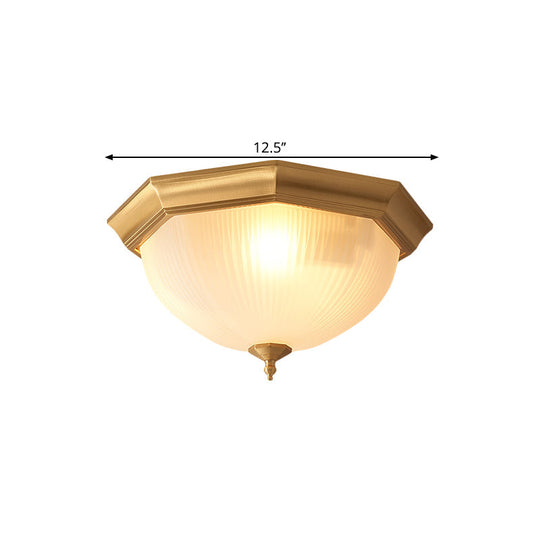 Ridged Dome Flush Mount Ceiling Fixture in Cottage Cream Glass - 12.5"/15" Wide 2/3-Head Brass Flush for Bedroom