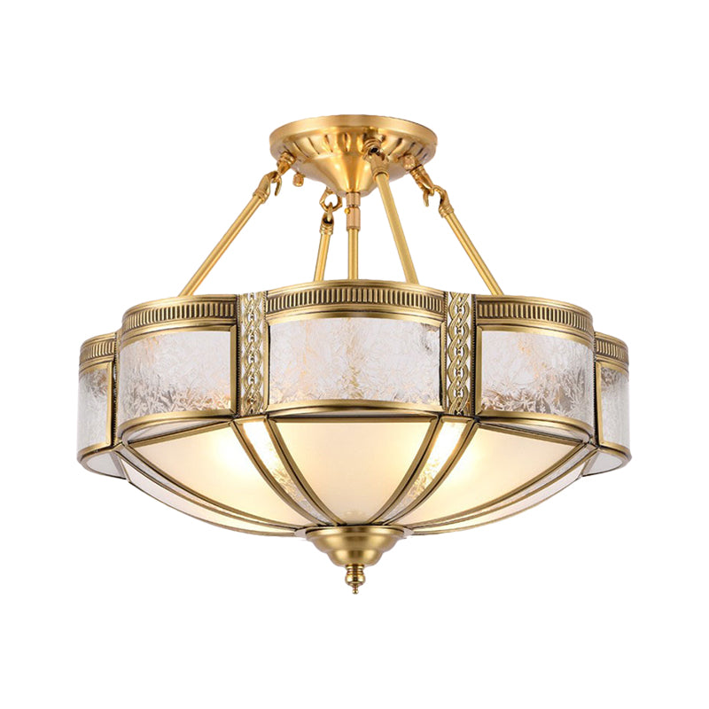 Blossom Ceiling Light Fixture - Traditional Style, 14"/18" Wide, 3/4 Bulbs, Frosted Glass Pattern, Semi Flush Mount in Brass