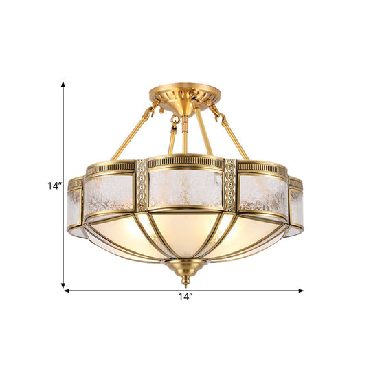 Blossom Ceiling Light Fixture - Traditional Style, 14"/18" Wide, 3/4 Bulbs, Frosted Glass Pattern, Semi Flush Mount in Brass