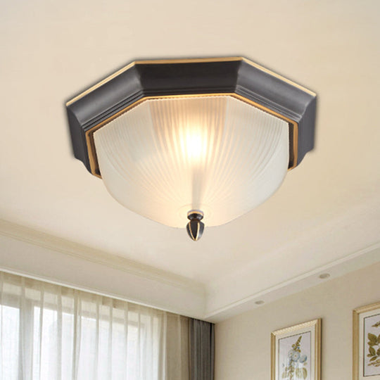 2-Bulb Domed Ceiling Light With Fluted Glass And Classic Black & Gold/Brass Design Black-Gold