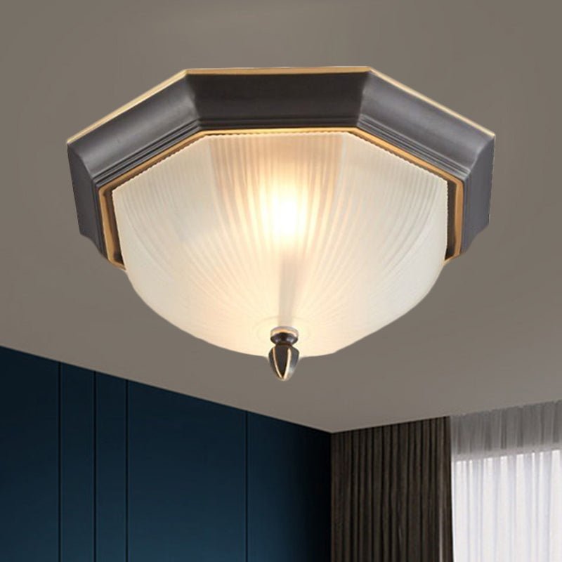 2-Bulb Domed Ceiling Light with Fluted Glass and Classic Black & Gold/Brass Design