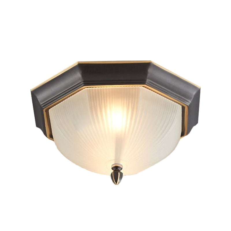 2-Bulb Domed Ceiling Light with Fluted Glass and Classic Black & Gold/Brass Design