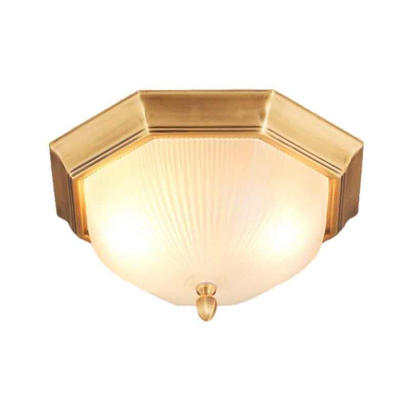 2-Bulb Domed Ceiling Light with Fluted Glass and Classic Black & Gold/Brass Design