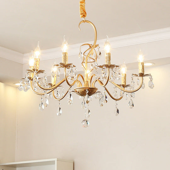 Modern Gold Chandelier Lamp With Crystal Deco - 5/8-Light Metallic Pendant Light