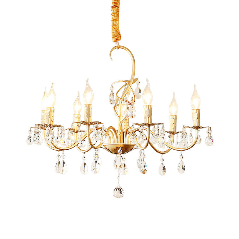 Modern Gold Chandelier Lamp With Crystal Deco - 5/8-Light Metallic Pendant Light