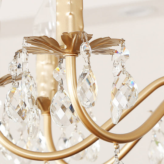 Modern Gold Finish 5/8-Light Metallic Chandelier Lamp with Crystal Deco and Curved Arm